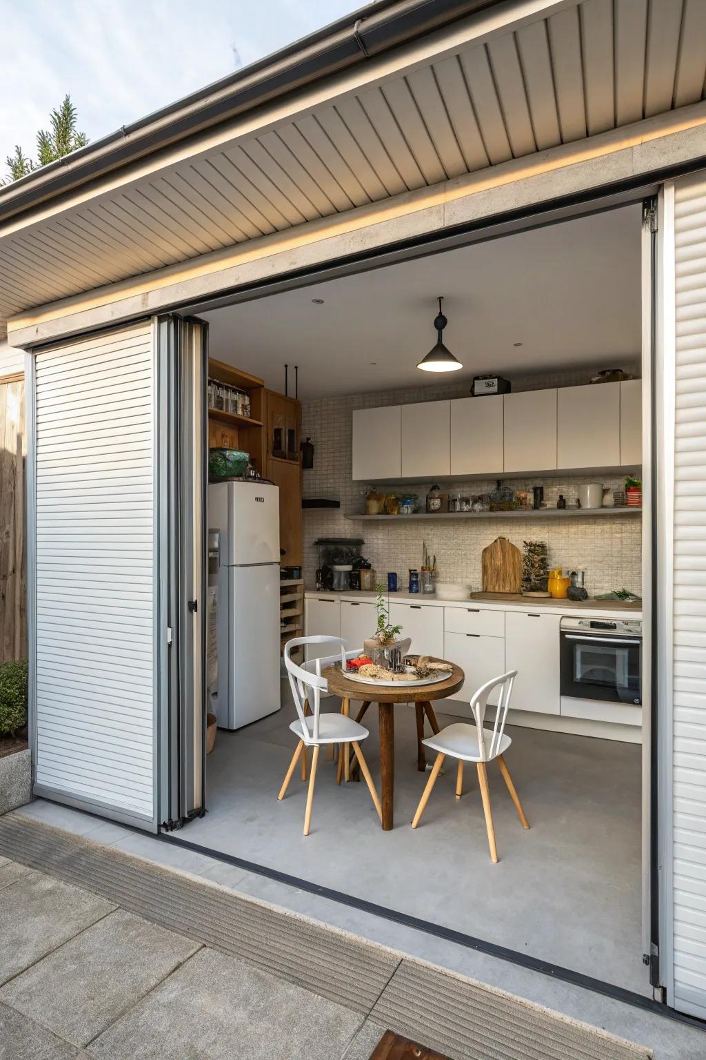 Sliding doors keep clutter hidden and organized.