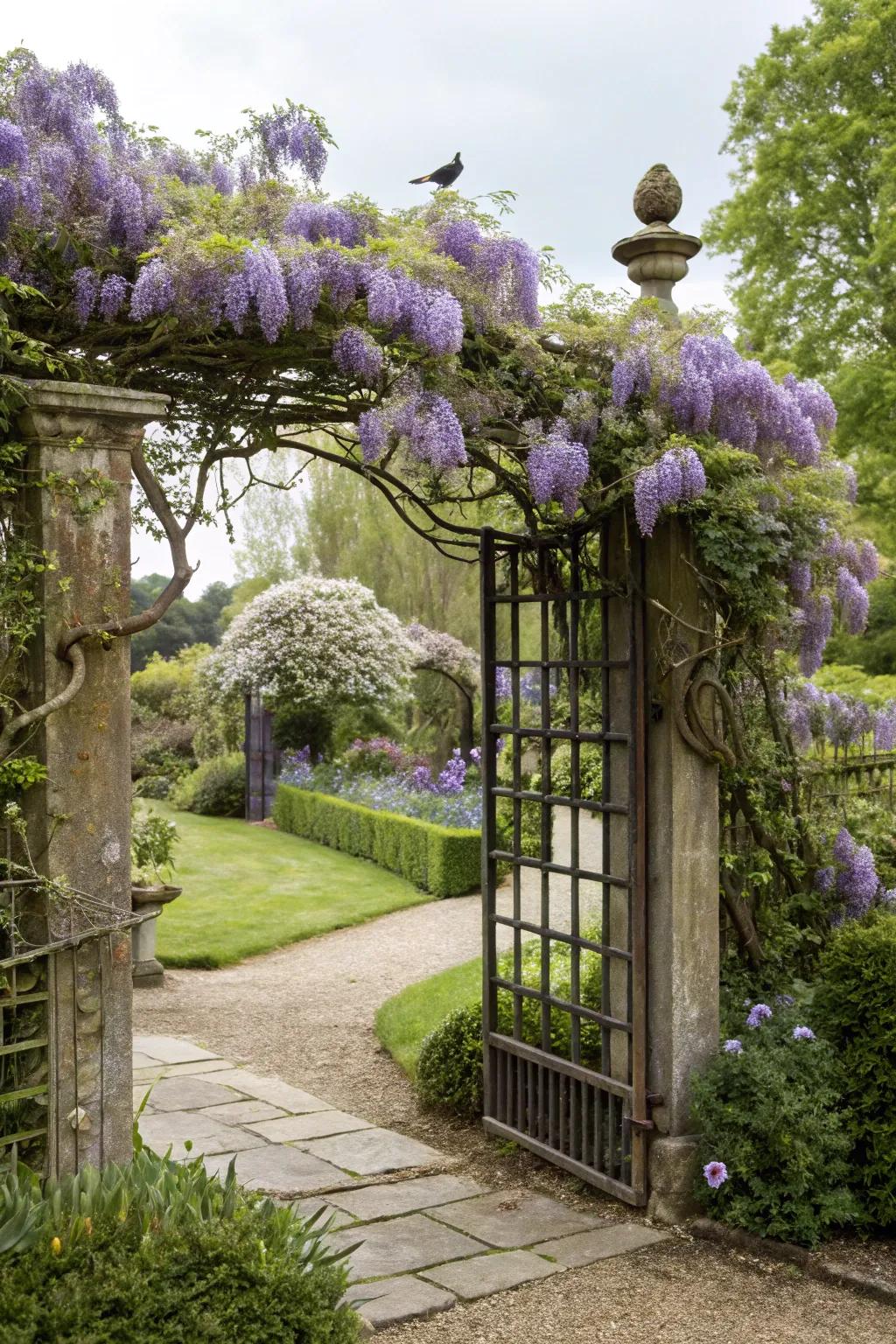 Lattice topper allows climbing flora to create a statement.