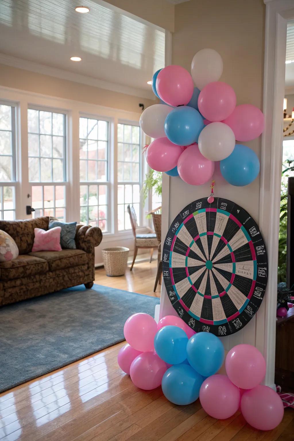 Get guests involved with an interactive gender reveal dart board.