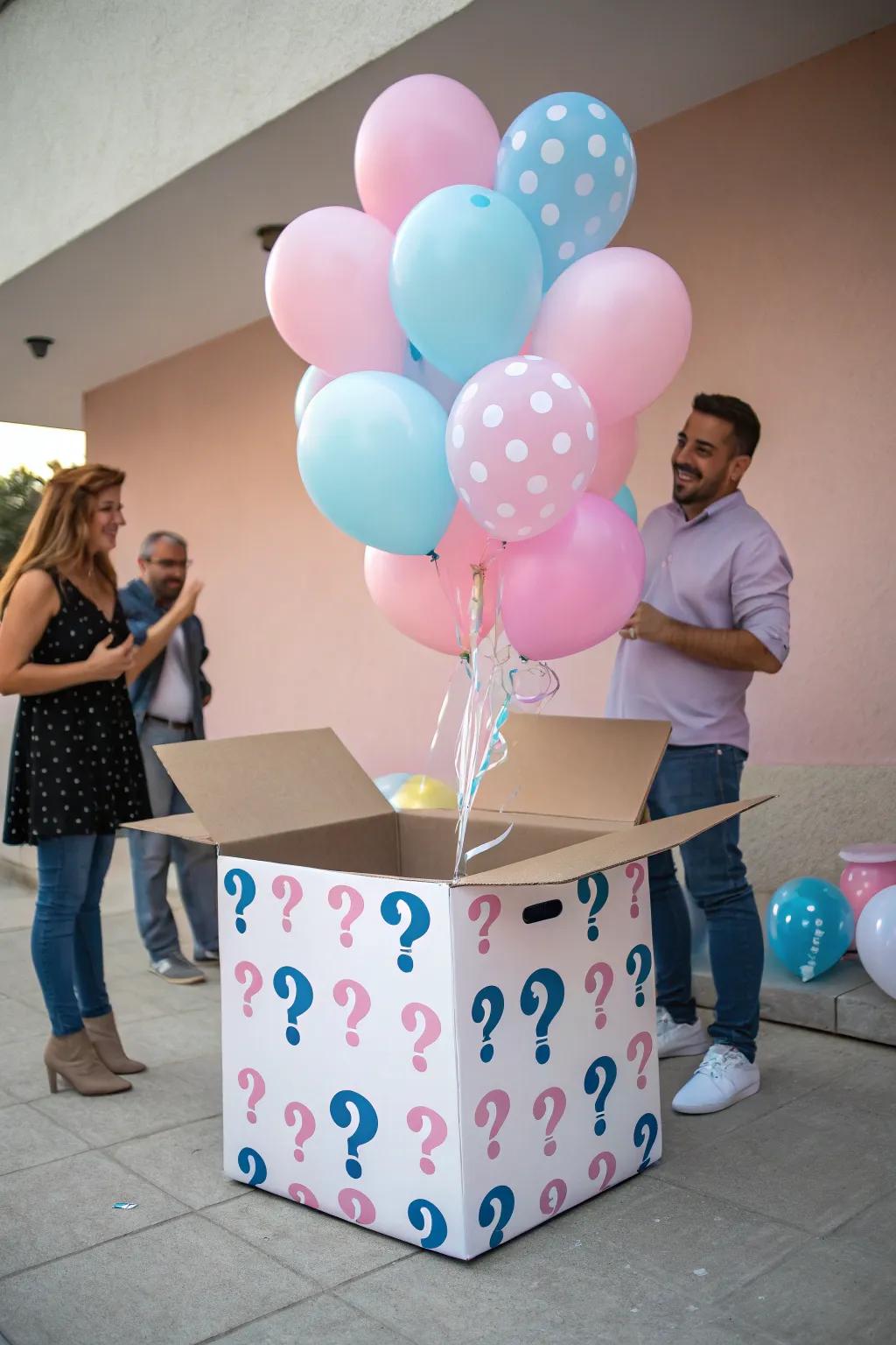 A surprise box packed with colorful balloons, poised for an unforgettable moment.
