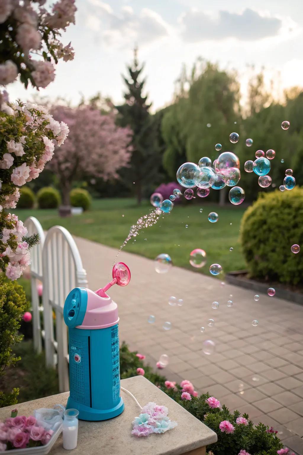 A whimsical, soap sphere-filled gender reveal.