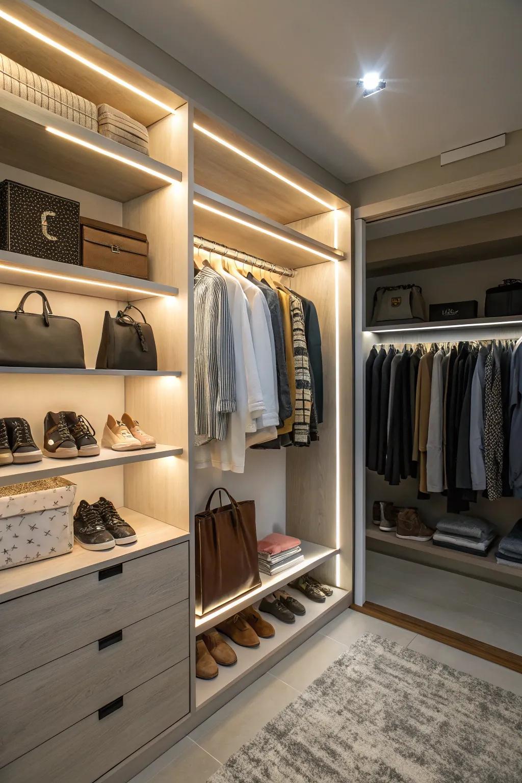 Your wardrobe is transformed into a showcase by lighting.