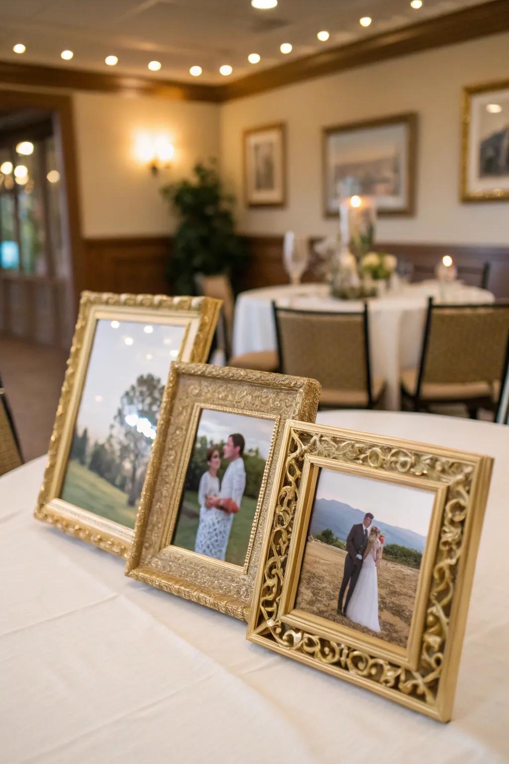 Personalized gold housing picture exhibit for warm memories.
