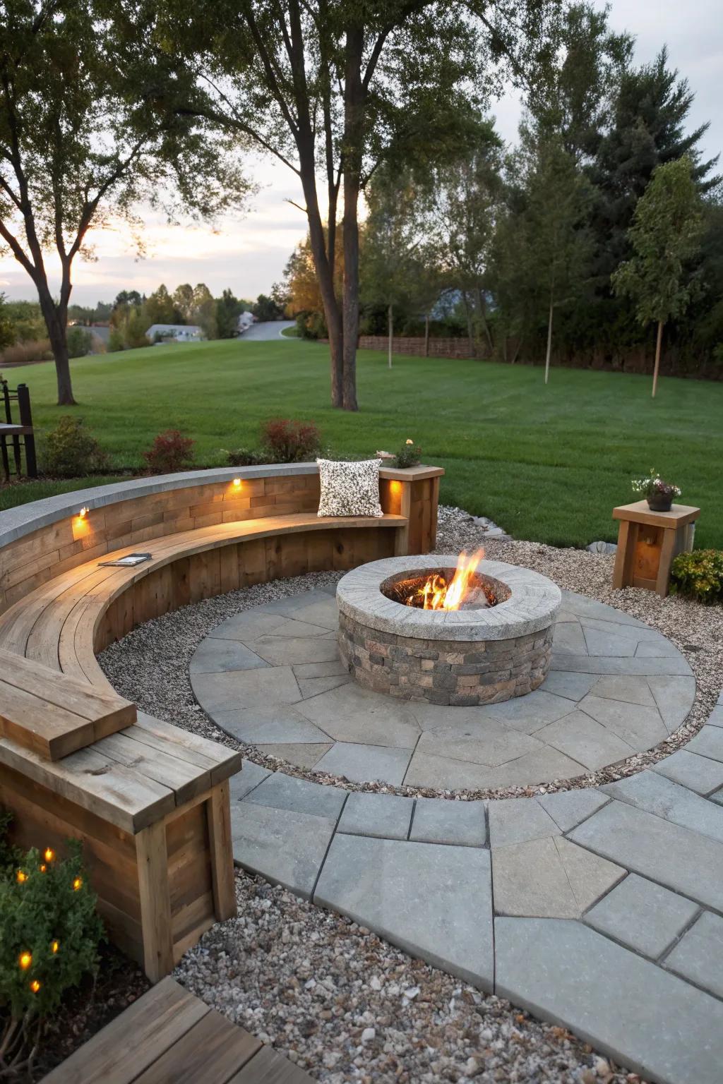 Built-in seating provides ample space for guests.