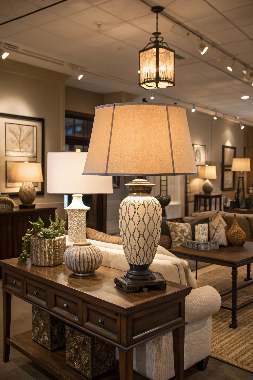 Graded lighting fashion an ambiance and define areas.