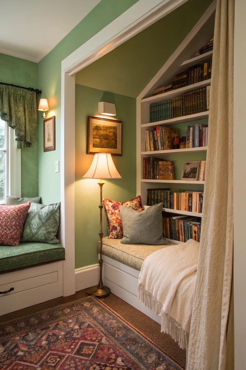 A reading alcove where nature and seating combine to create a serene getaway.