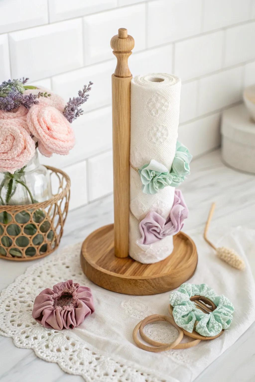 Organize with elegance: Transform a paper towel holder into a chic scrunchie display!