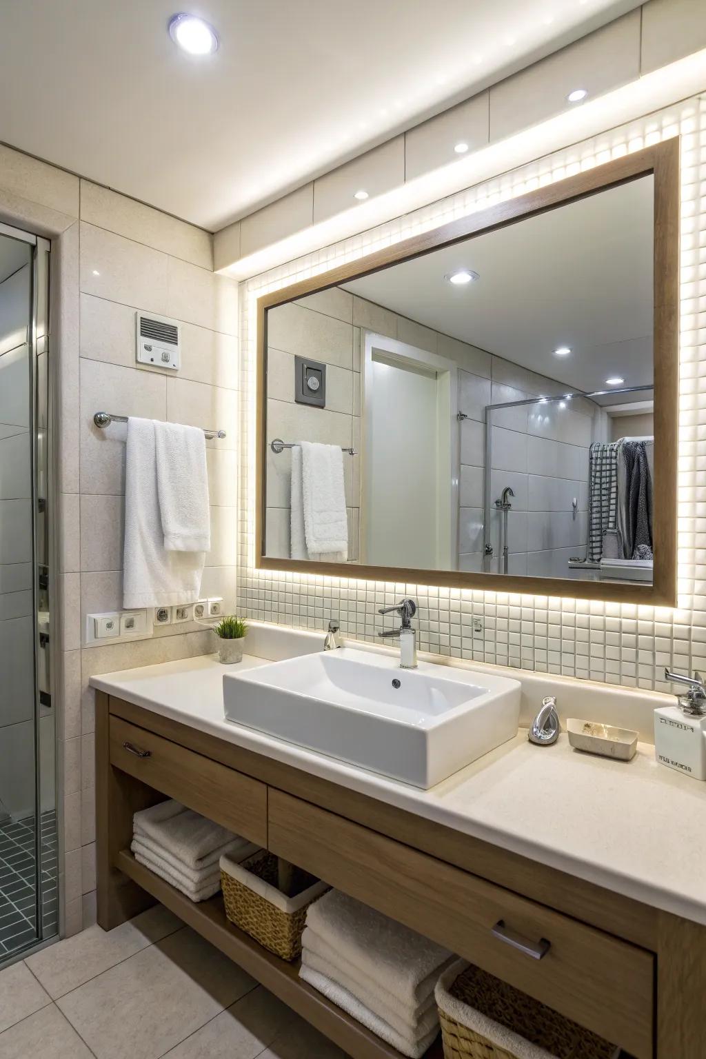 Mirrors enhance the spacious feel of this bathroom.