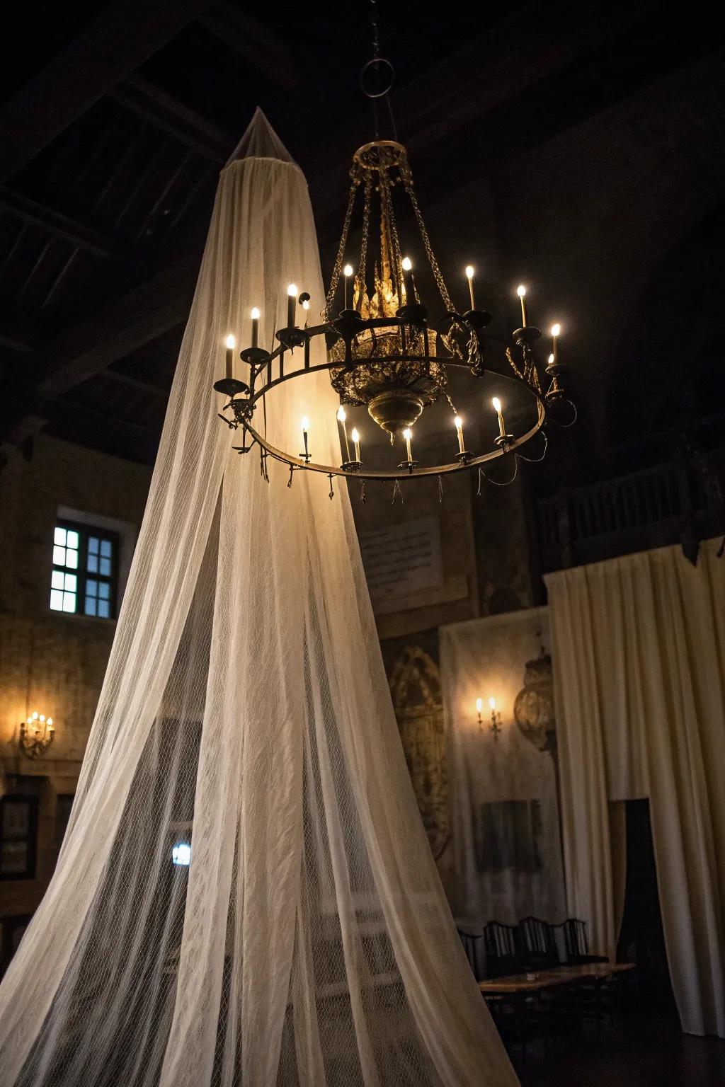 Rennet fabric infuses a phantom-esque allure to any chandelier.