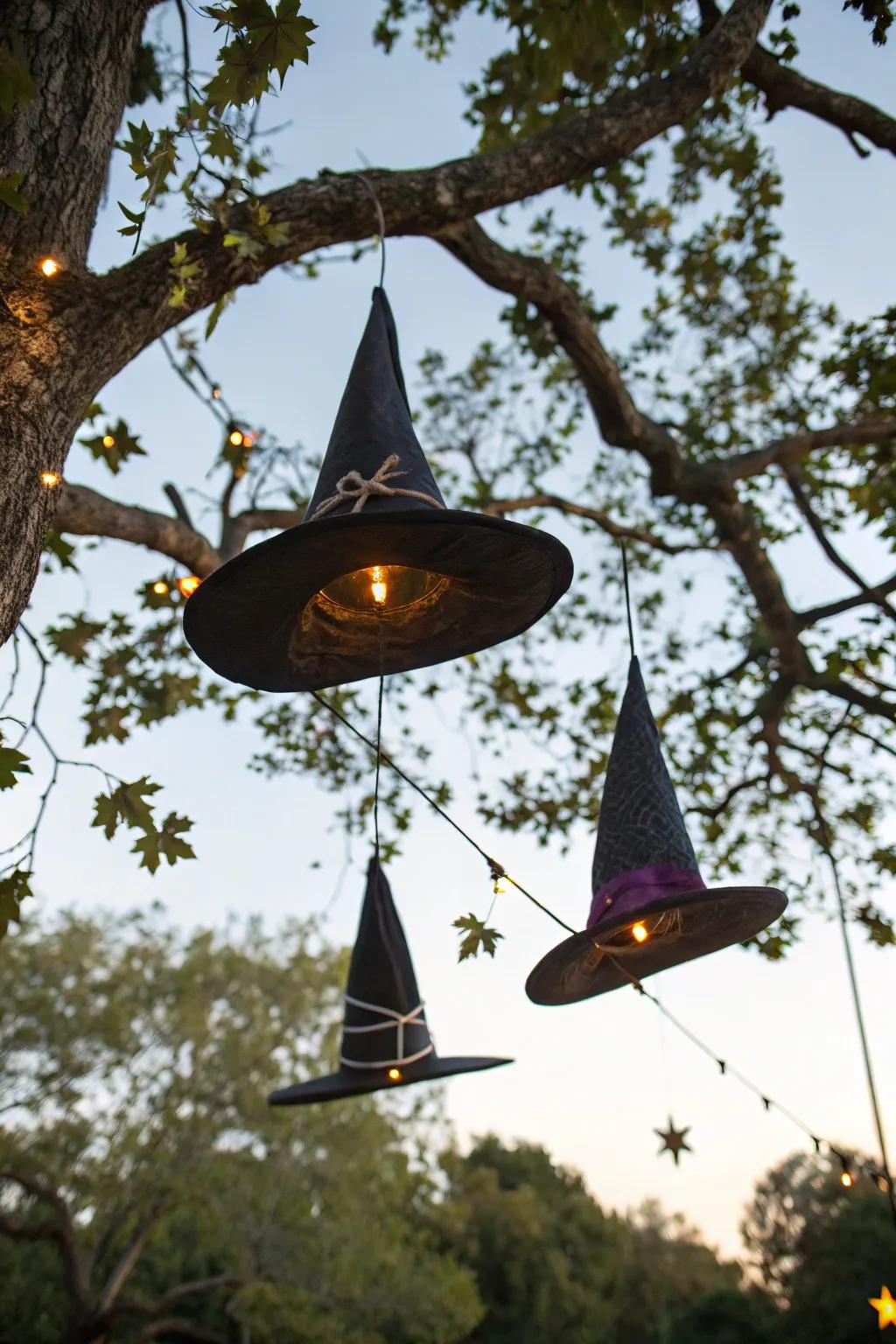 Drifting witch headwear conjures a whimsical, enchanting outdoor presentation.