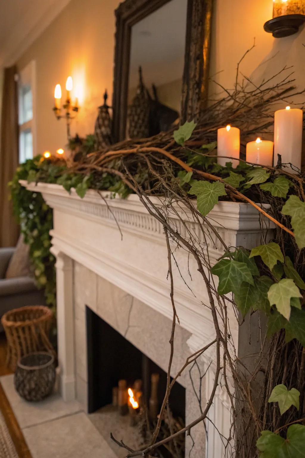 Natural components bring countryside charm to Halloween decorations.