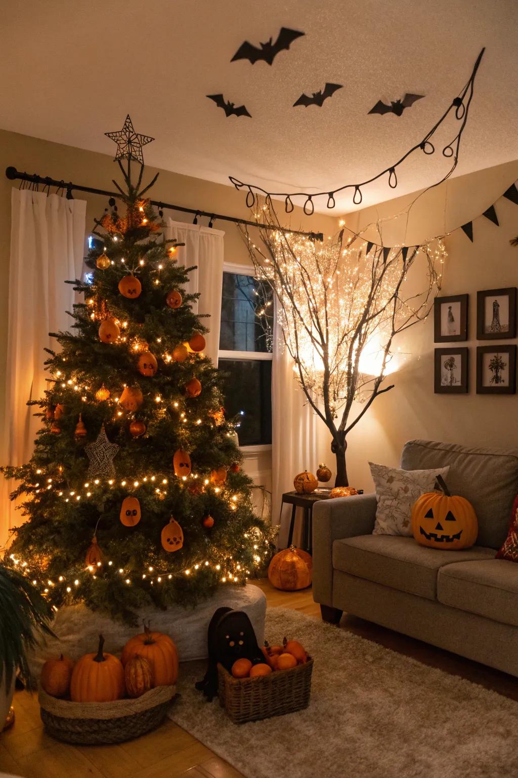 A Halloween tree adds an unexpected celebratory surprise.