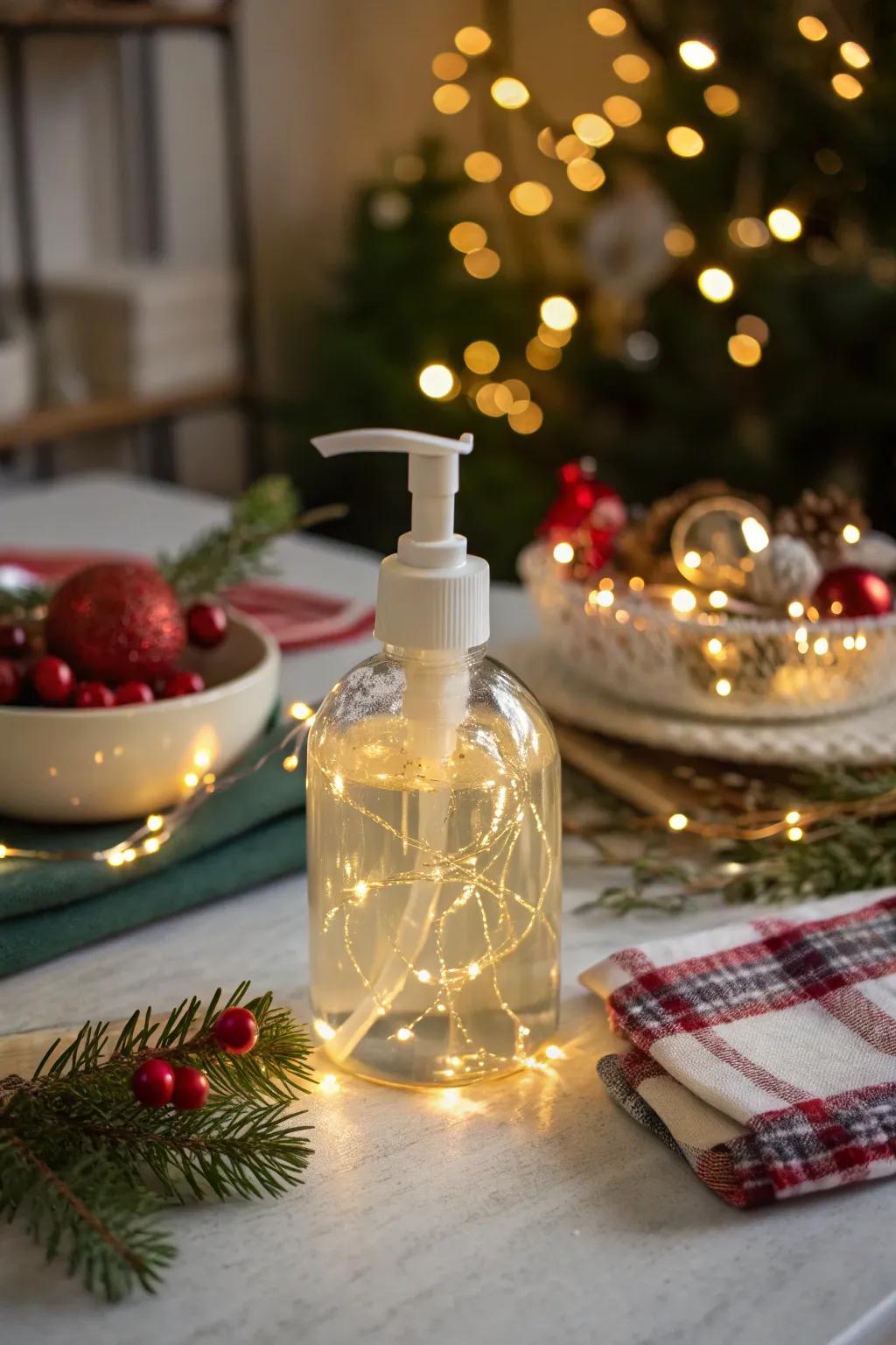 Hand cleanser illuminated by twinkling mini lights