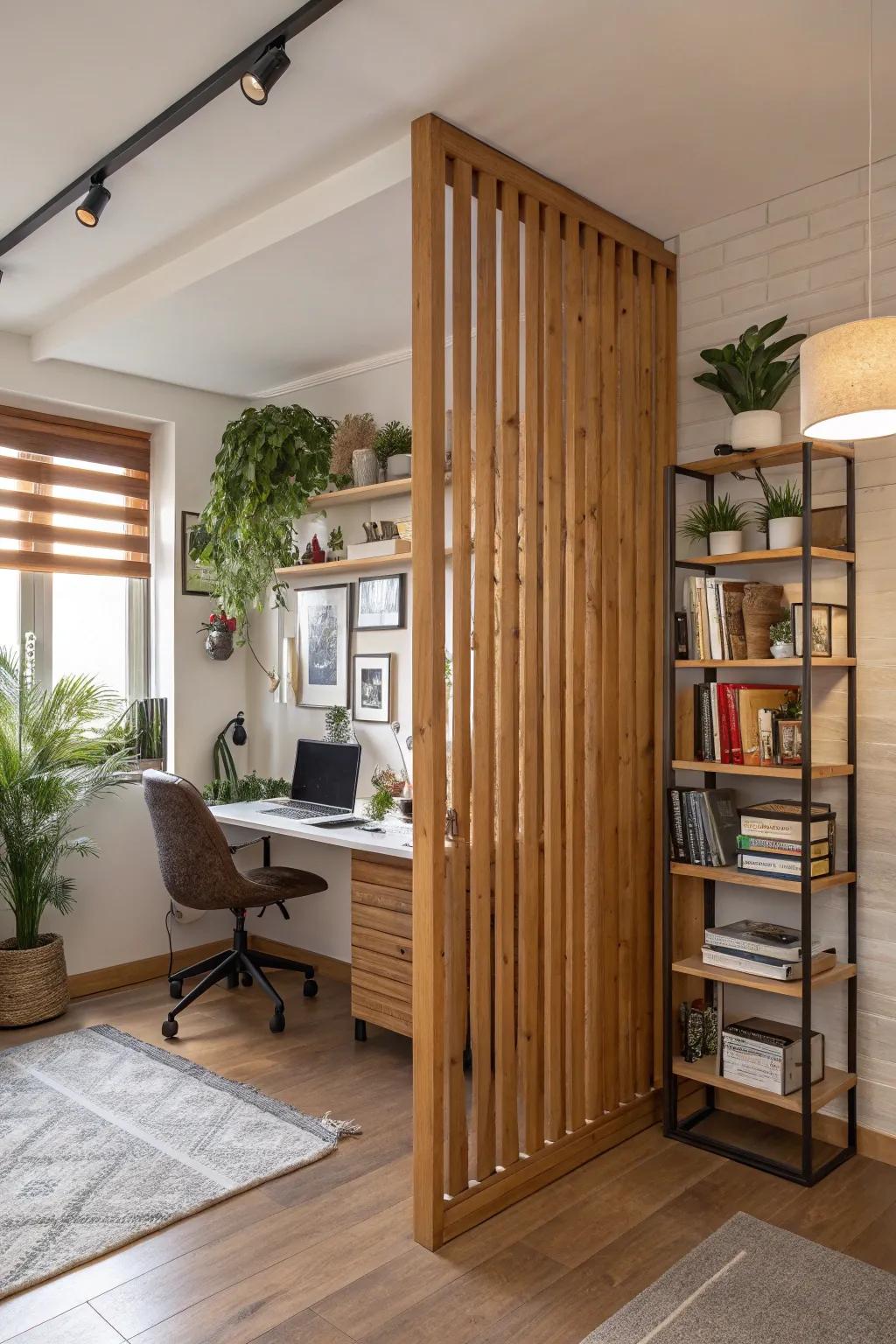 Wooden slats offer warmth along with a natural feel.