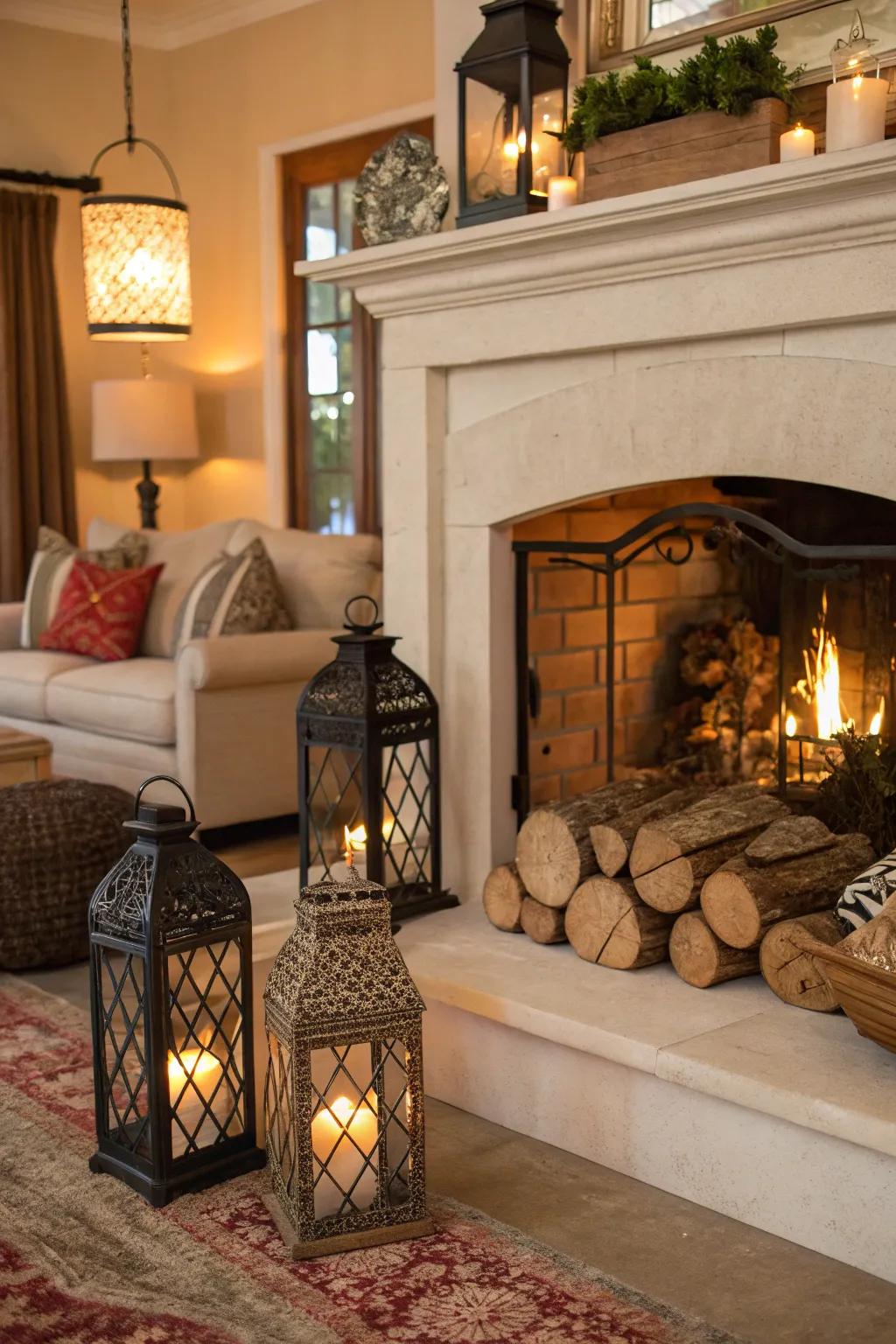 Light enclosures add a rustic charm to your fireplace.