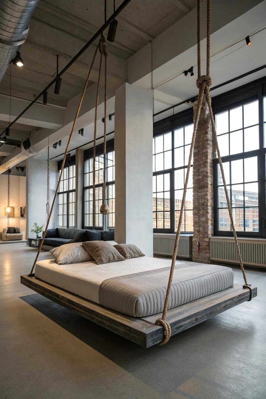 Lift-away loft bed in a modern living space