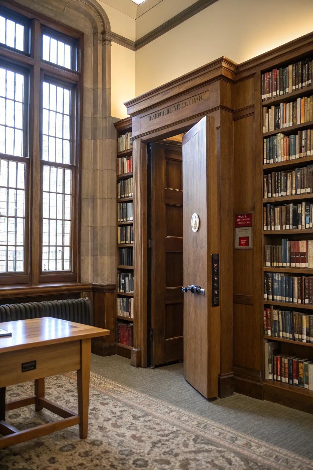 A bookshelf door cleverly concealing a utility area.