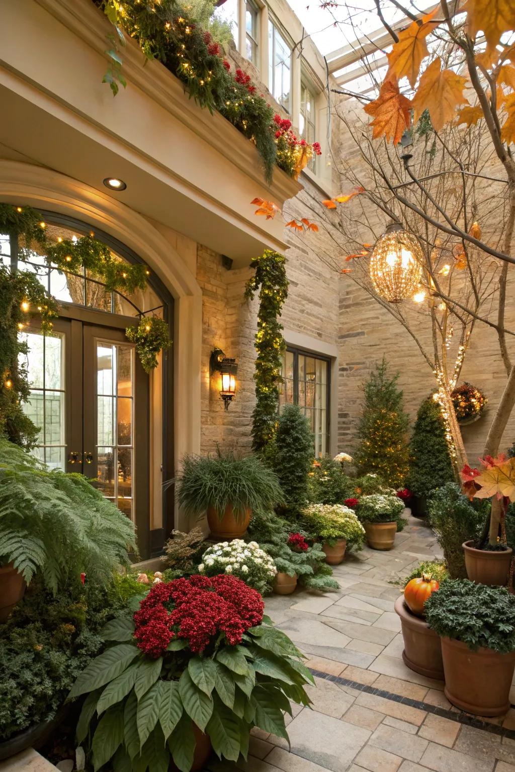 Seasonal decorations infusing vitality and variety into an atrium.