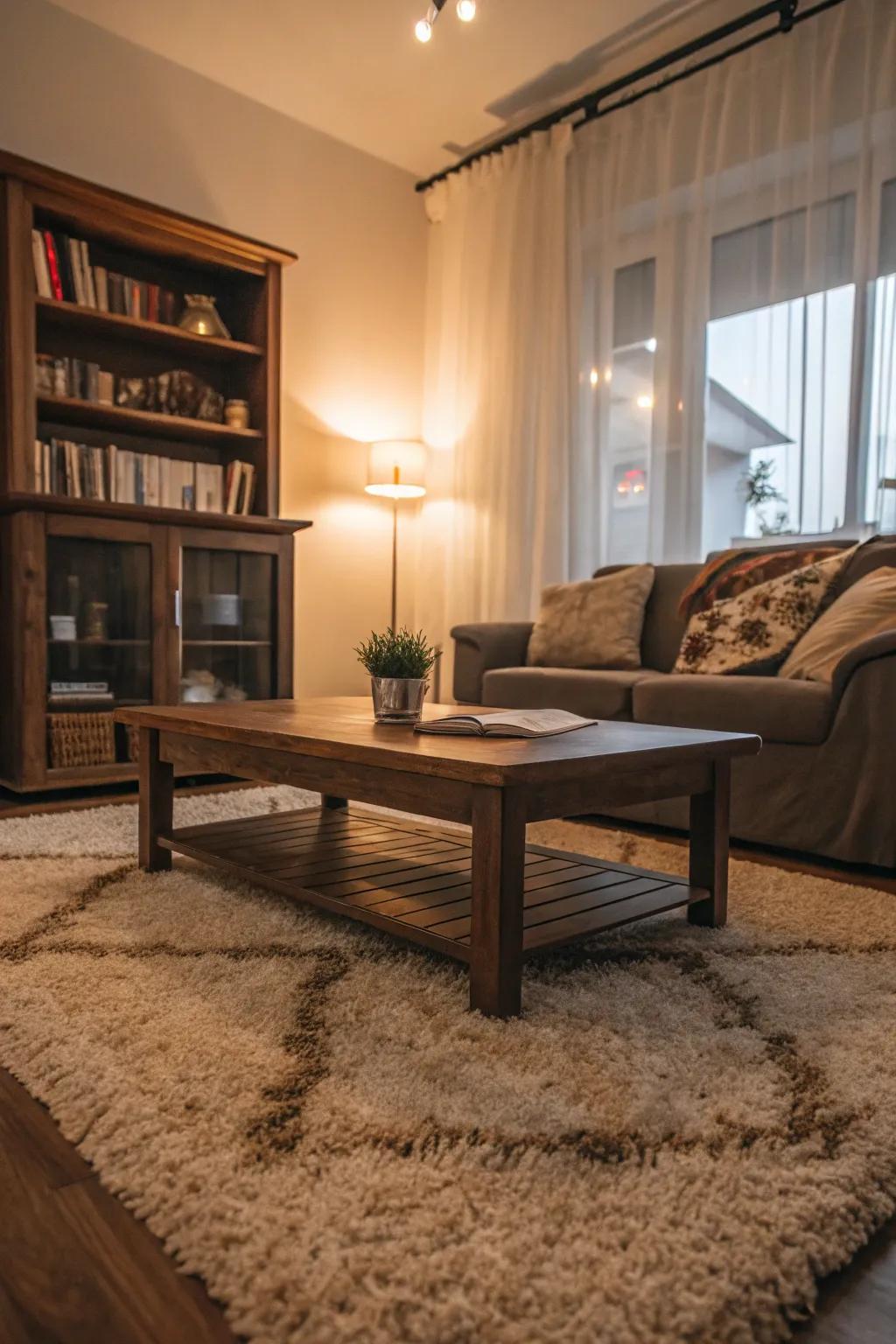 A plush textured carpet that imparts warmth and style to the living space.