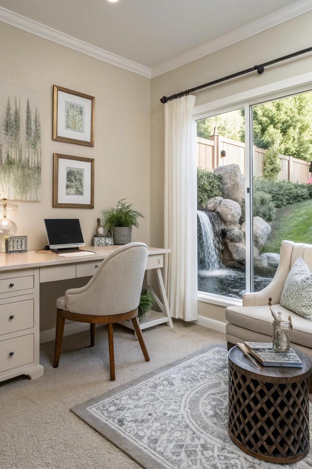 A zen workspace featuring soothing colors and minimal embellishments.