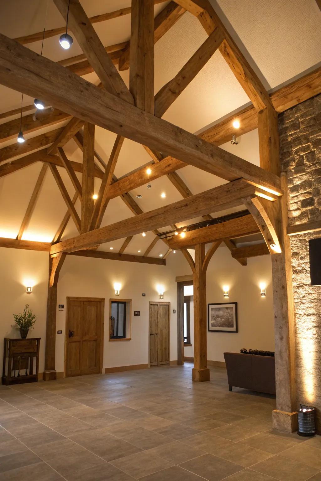Focused lighting casts structural components in a flattering light.