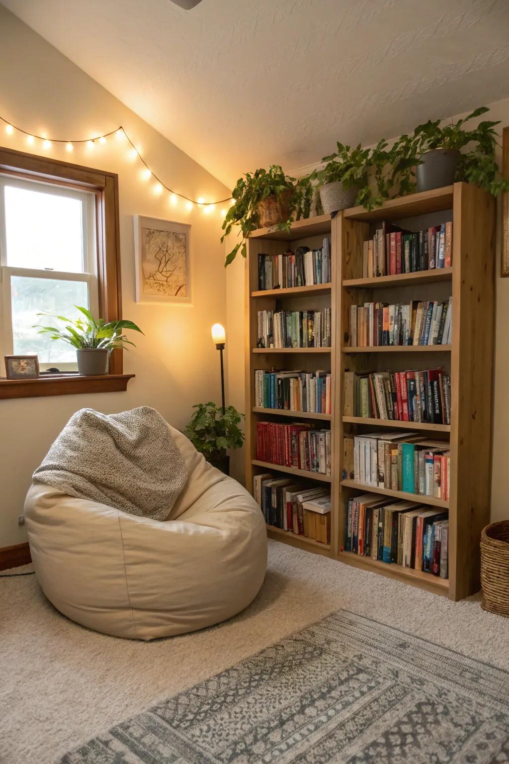 A reading nook offers a tranquil space for focused learning.
