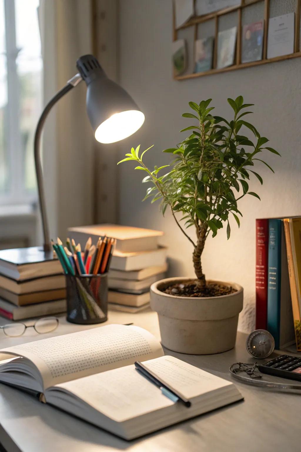 A hint of greenery introduces calm to study sessions.