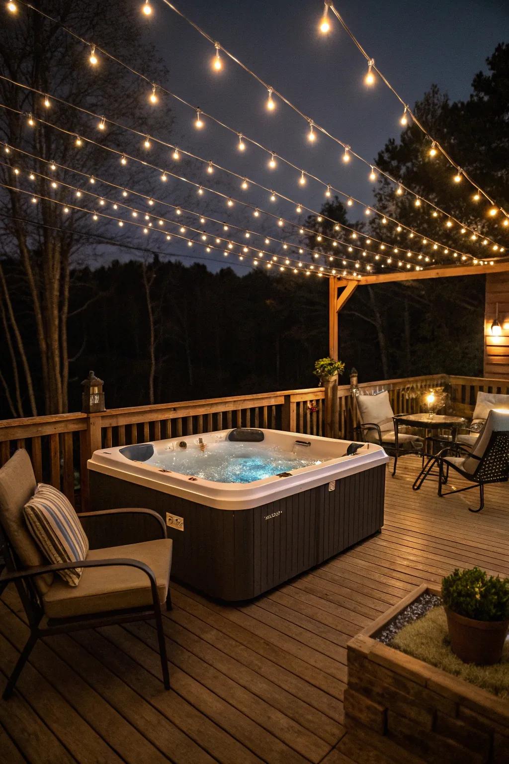 Transform your evenings with twinkling lights over your hot tub.