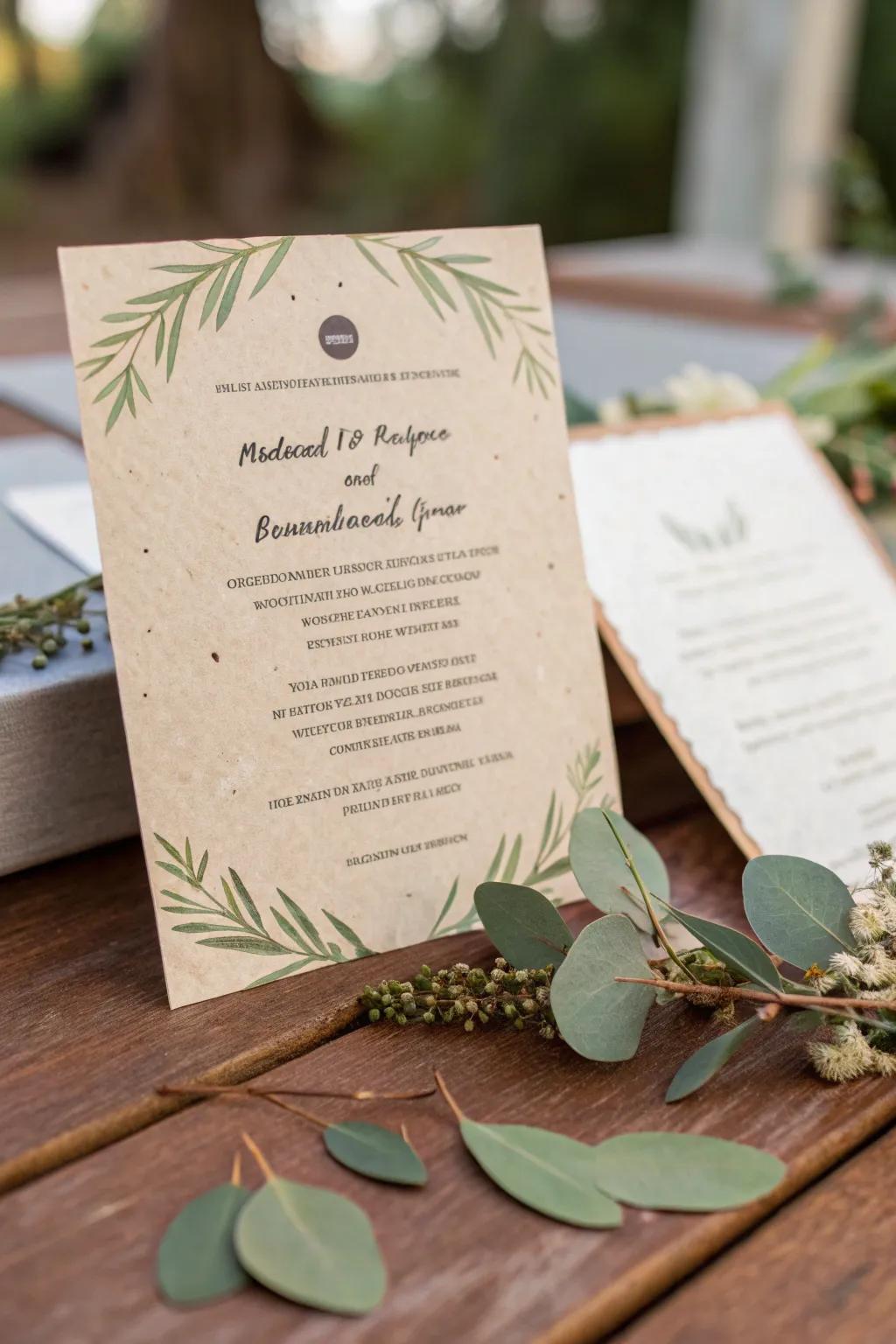 Eco-friendly invitations show support for a sustainable lifestyle.