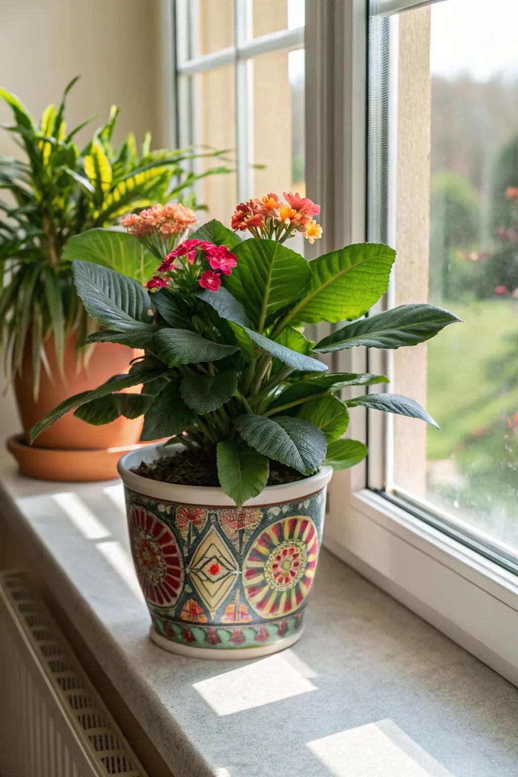 A potted plant that brings vibrant life to indoor spaces.