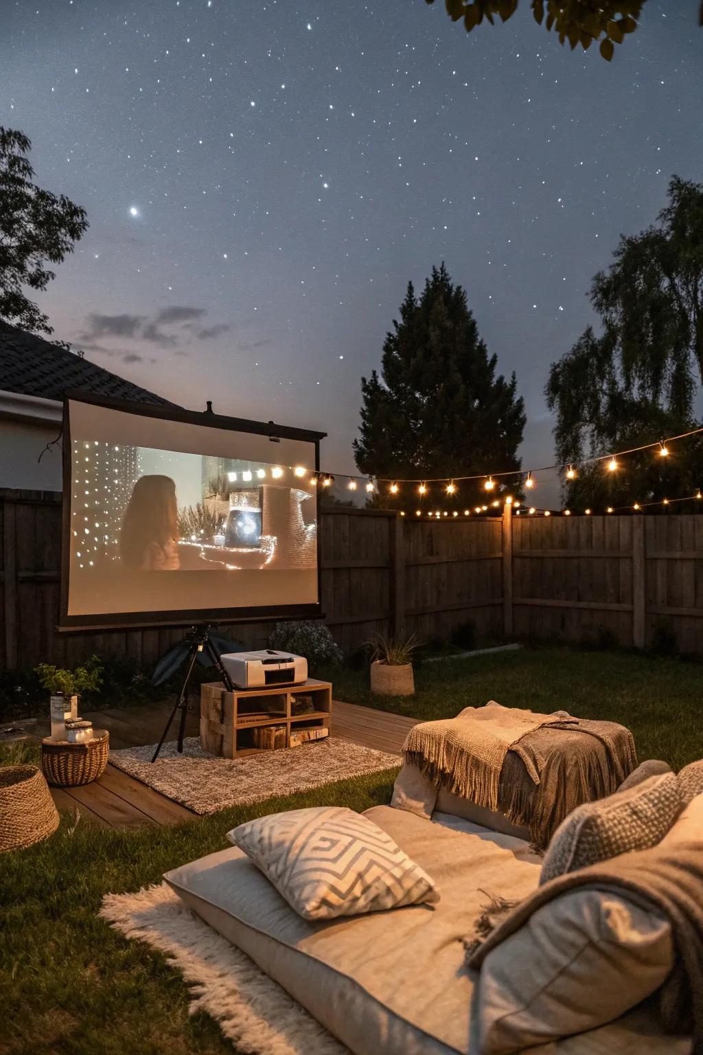 A cozy open-air cinema for a memorable housewarming experience