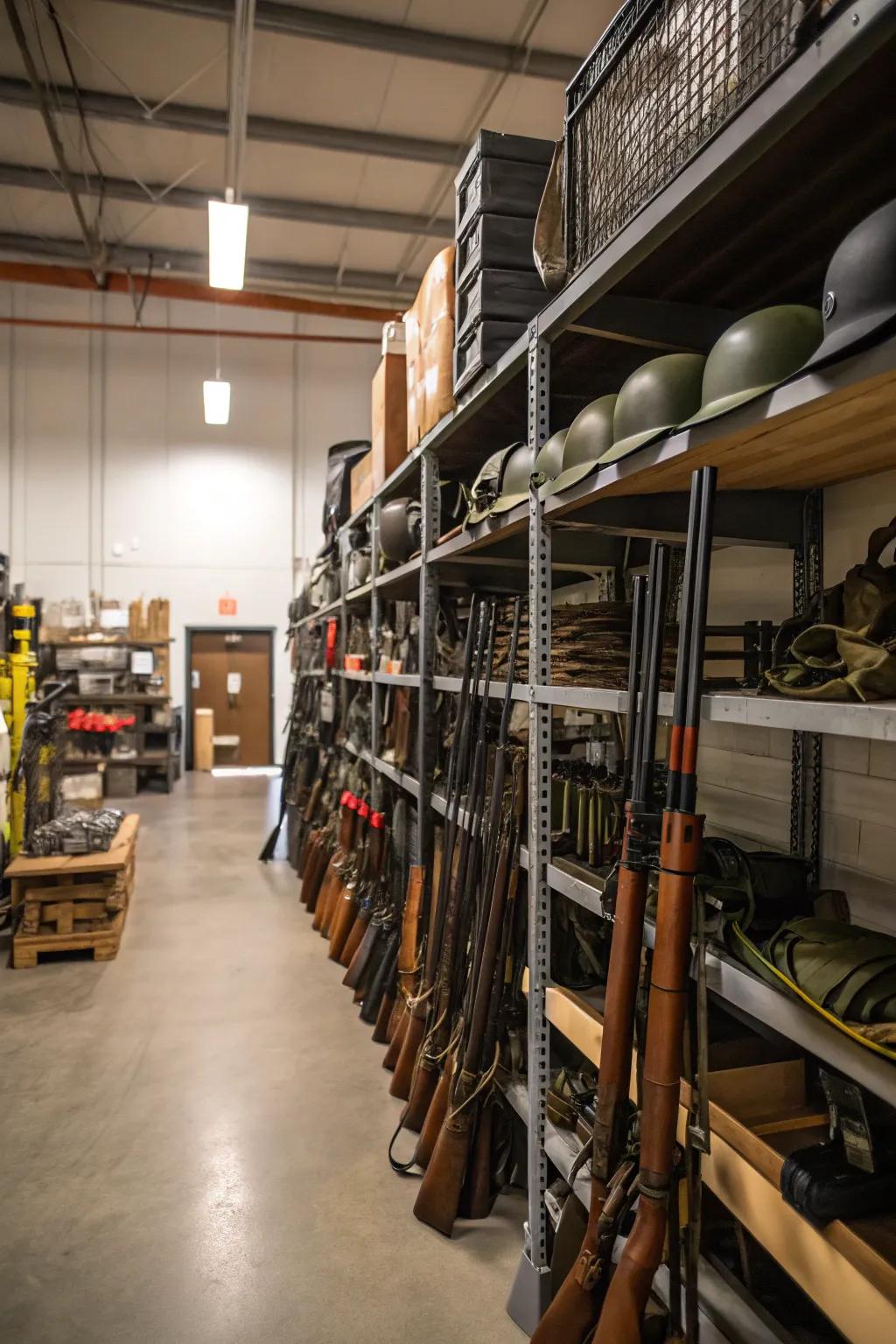 Overhead racks keep large items out of the way while still being accessible.