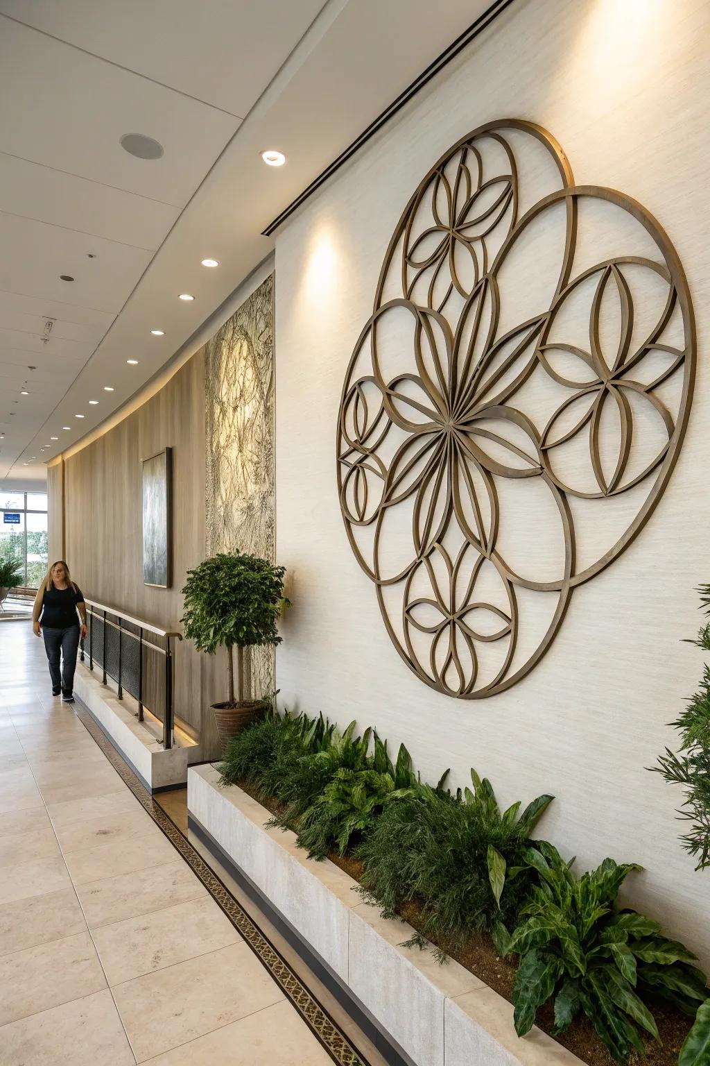 Sculptural art gives intrigue to a room.