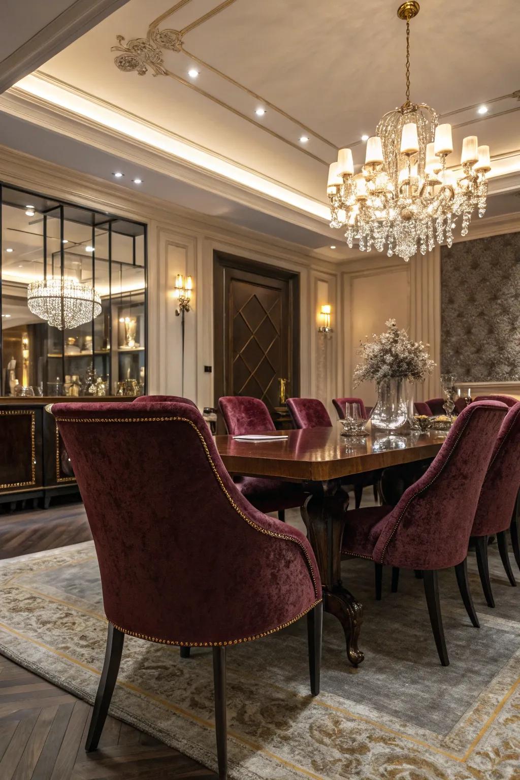 Opulent warmth with velvety chair wraps.