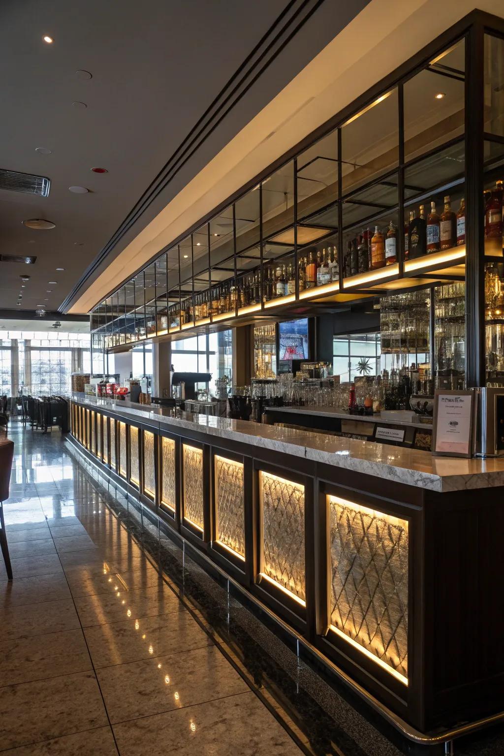 Mirror-like boards amplify light and space in your bar area.