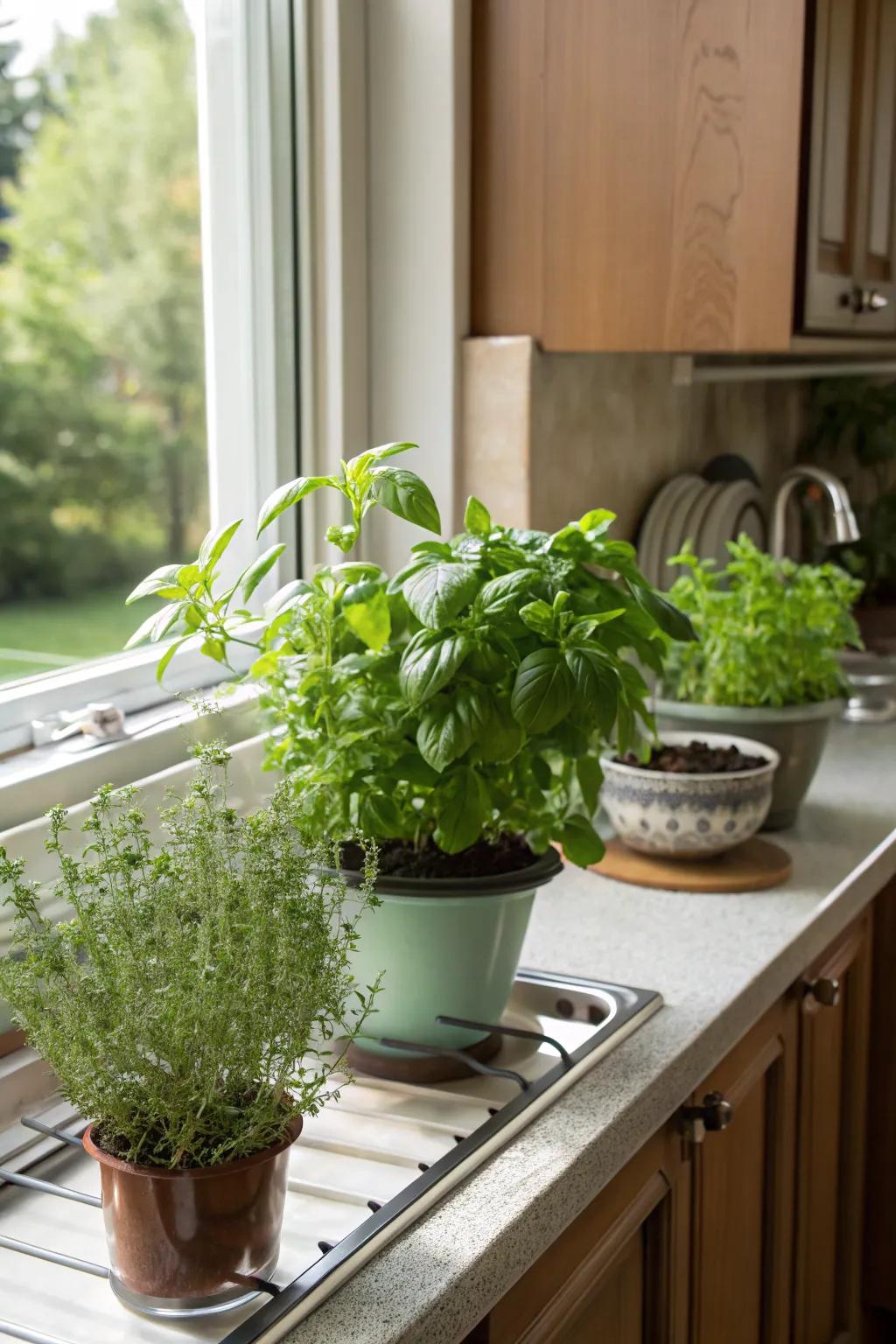 An indoor herb garden delivers fresh flavors and fragrances.