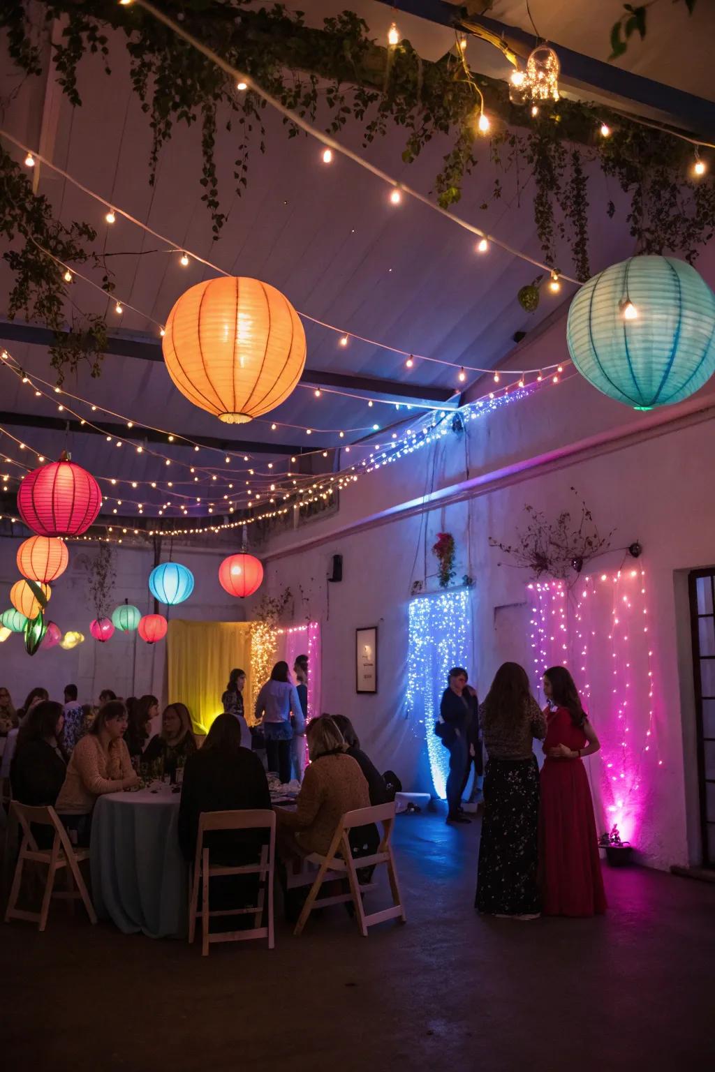 A magical interior party presenting fanciful lighting.