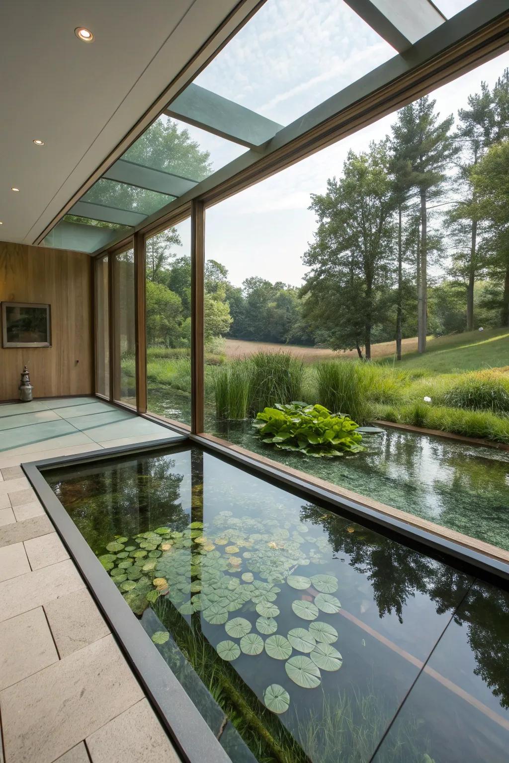 Interior-exterior ponds blur the distinctions between nature and residence.