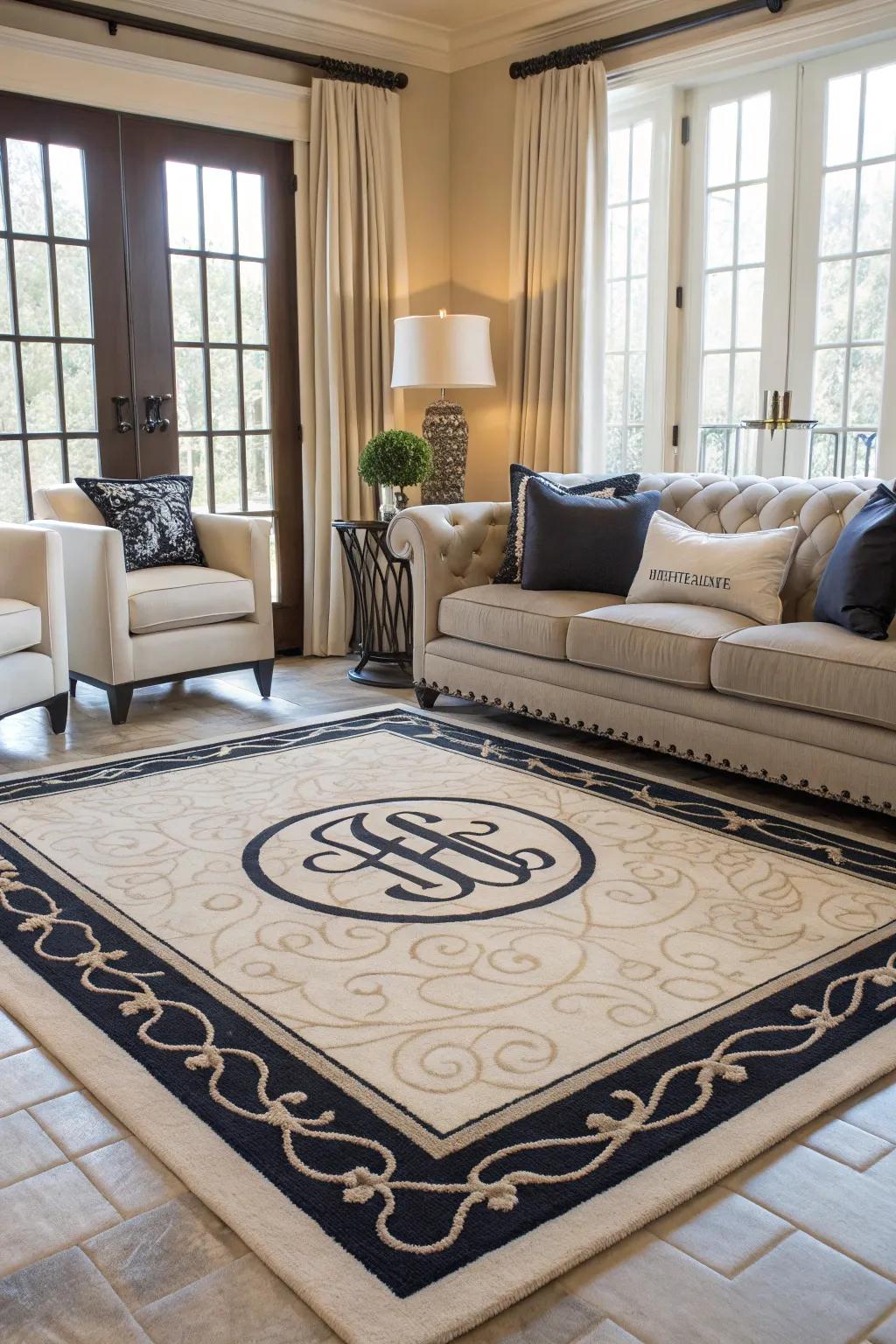 Incorporate character with an initials accent rug.