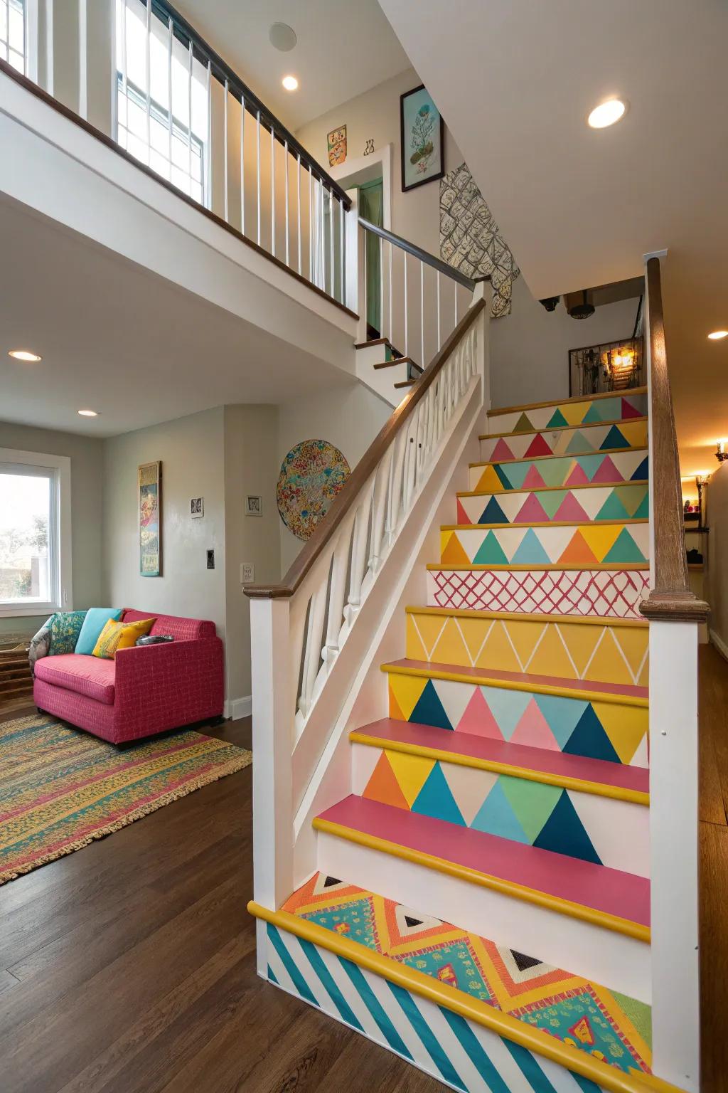 Express creativity by incorporating daring shades or designs to your staircase.