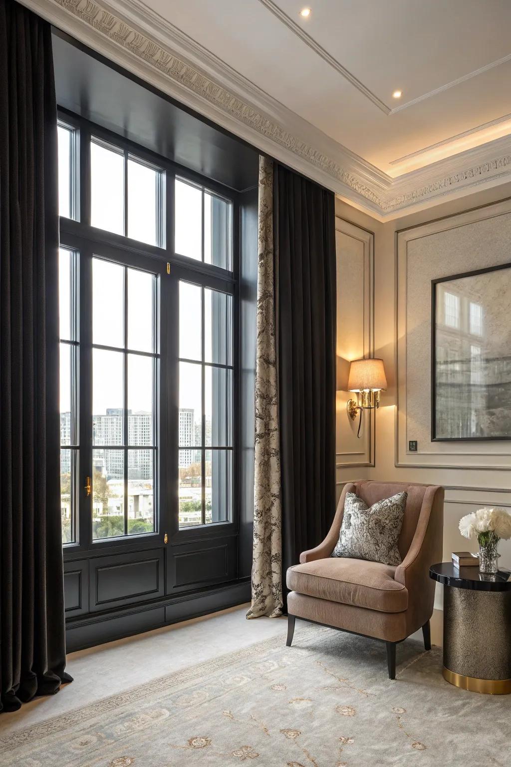 Muted black frames deliver a refined and opulent touch.