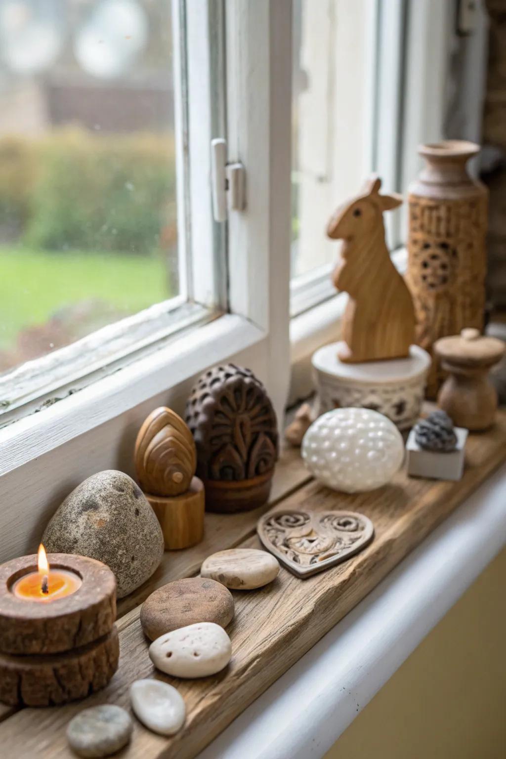 Natural materials inject warmth and texture into any window sill.