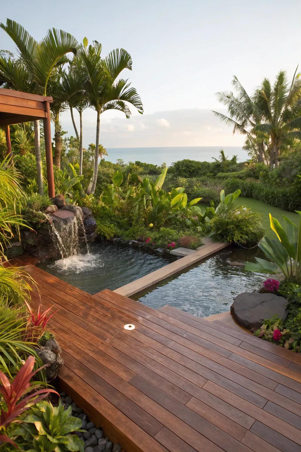 Craft a lush tropical oasis with an ipe deck.