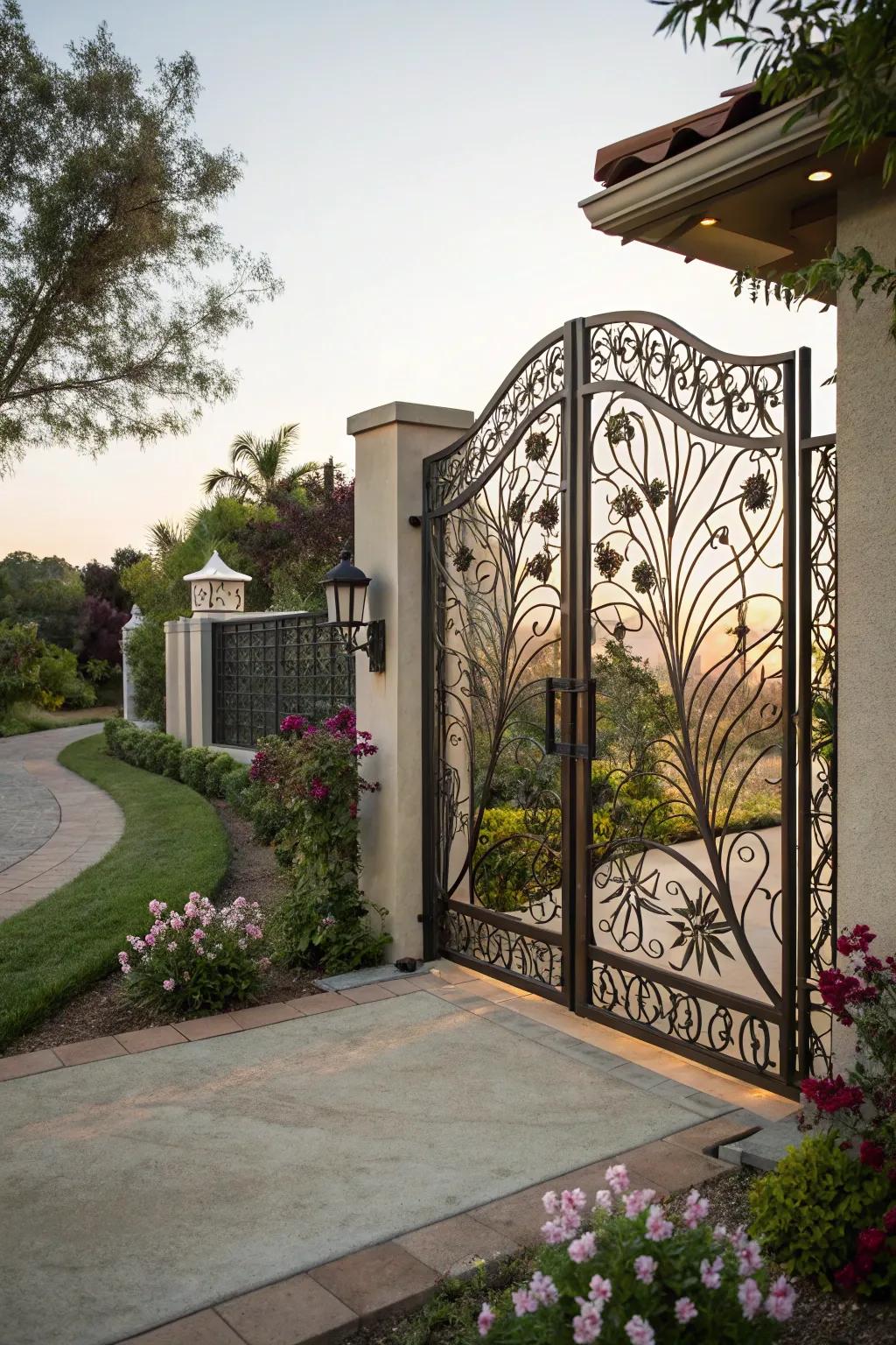 An artistic iron entrance that is creative and well-made.