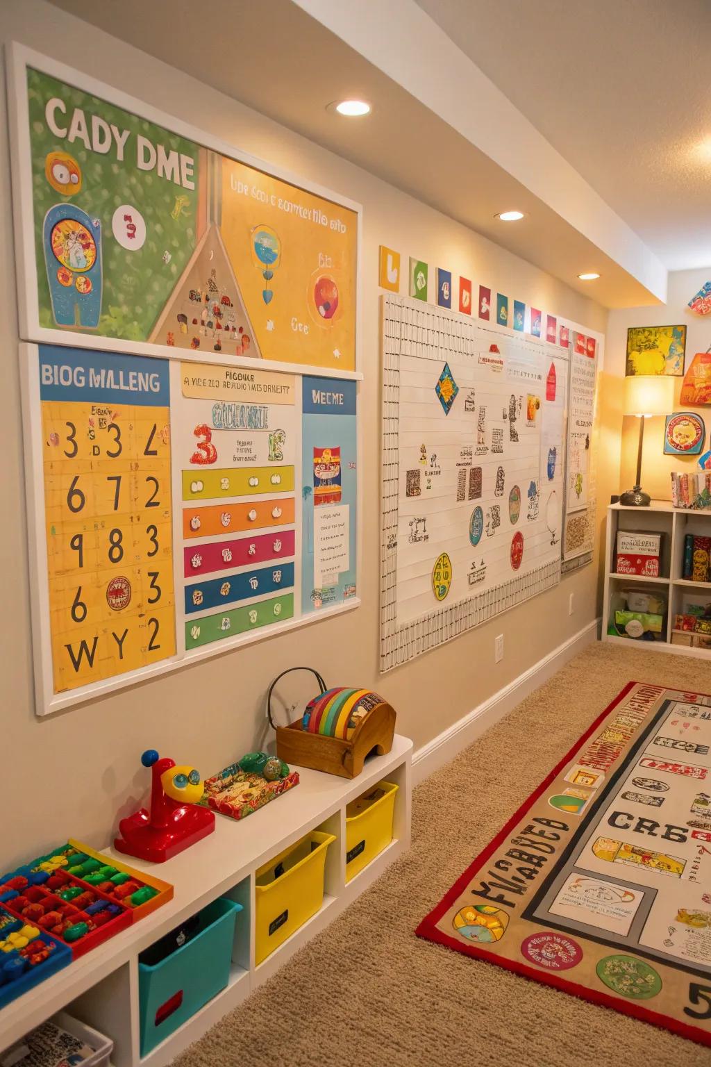 Playful wall activities combine education with enjoyment.