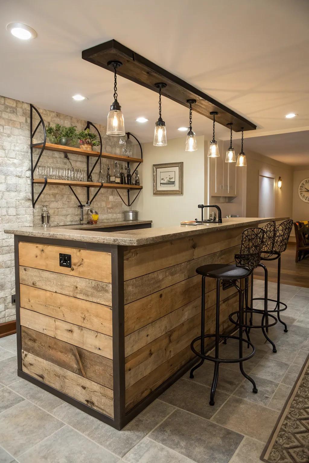 Different materials can add character to your kitchen bar.