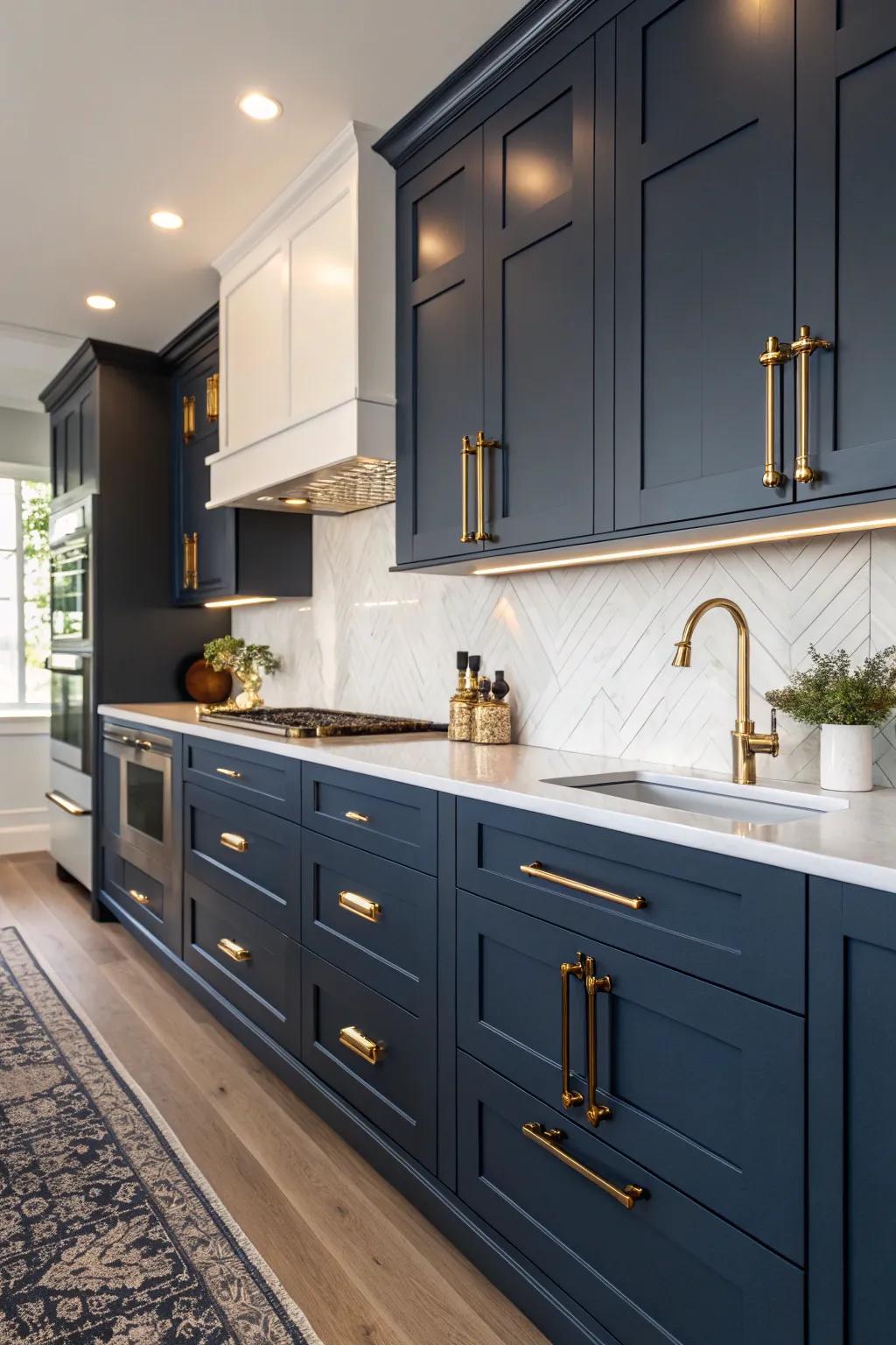 Ageless marine blue contributes depth and luxury to any cooking space.