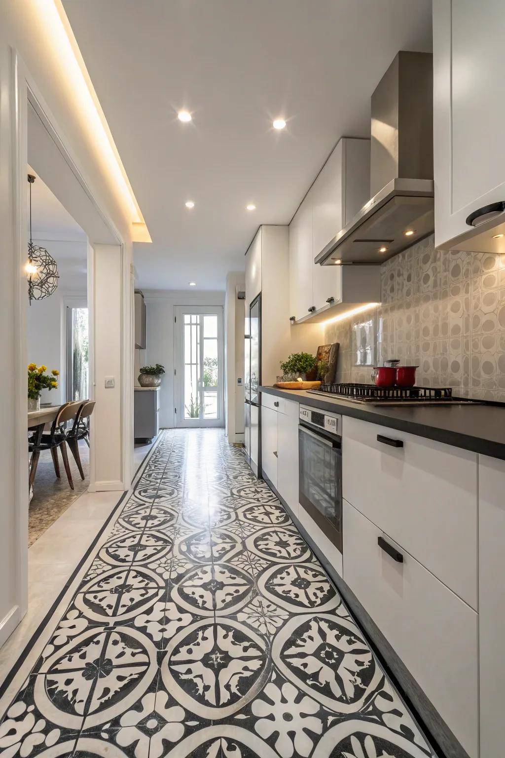 Make a statement with bold black and white tiles.