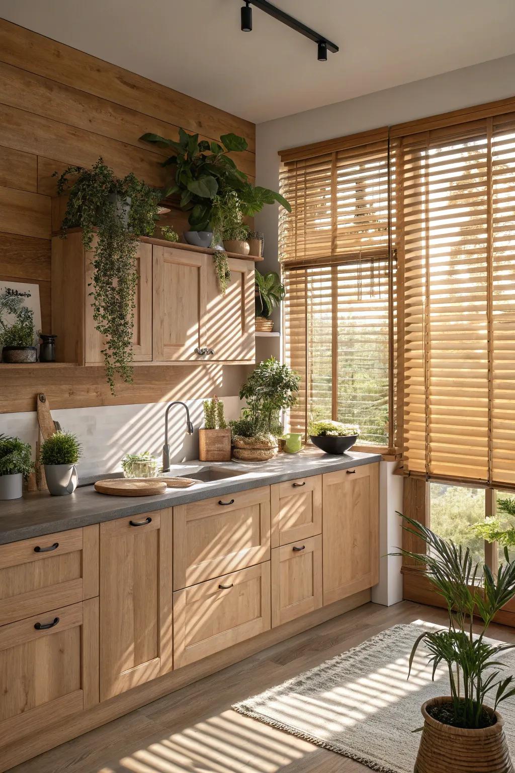 Wood screens bring warmth and harmony to kitchen spaces.