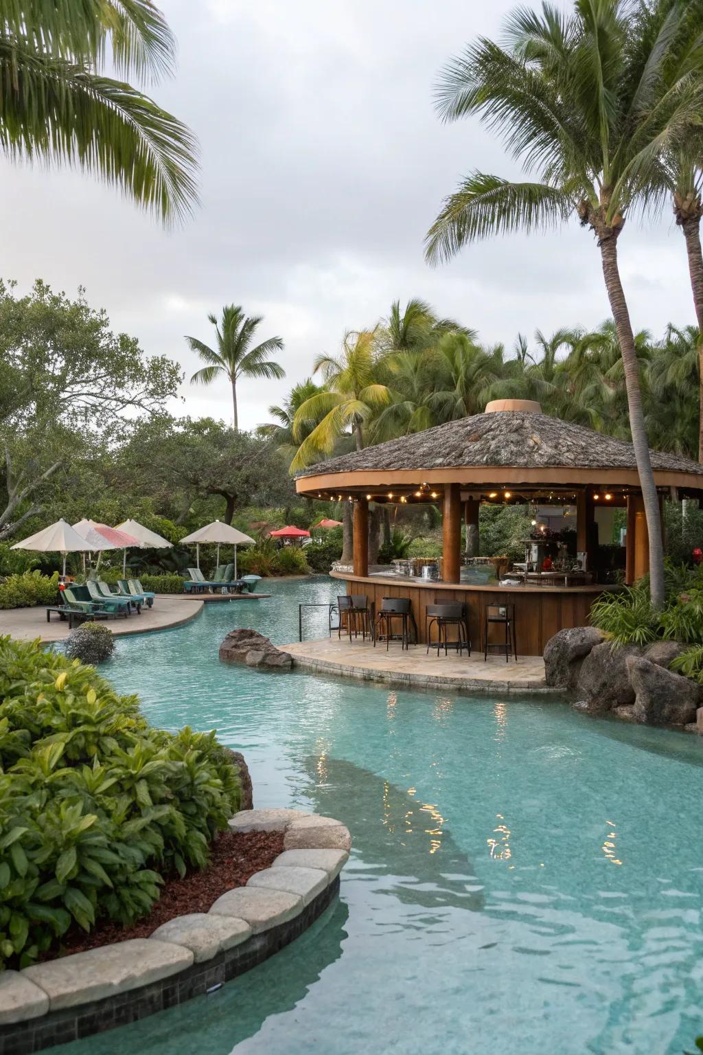Water-side bars deliver a resort feel to lagoon pools.